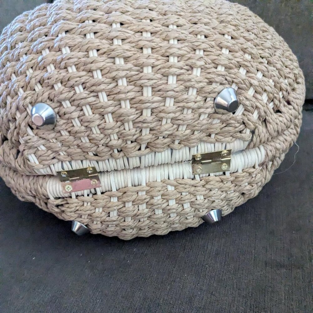 Neiman Marcus Woven Straw Round Clutch in Natural and Cream - Picture 5 of 6